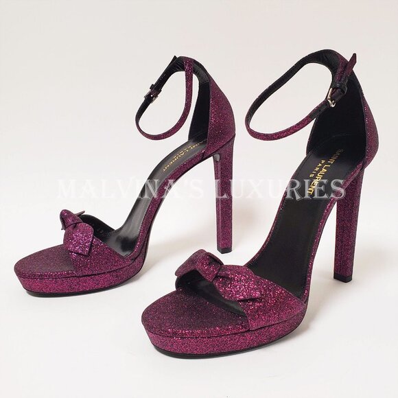 SAINT LAURENT SHOES HALL GLITTERED PLATFORM SANDALS sz IT 40 US 9.5 - Picture 6 of 15